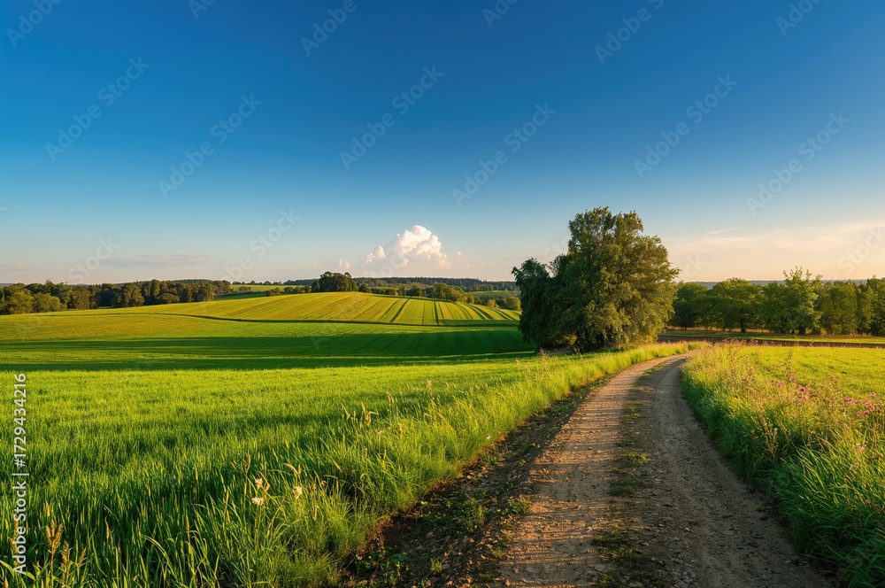 Obraz premium A Bright and Clear Morning Over Fertile Farmland, Showcasing the Charm of Cultivation
