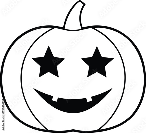 Orange Pumpkin Lantern Carved with Star Eyes Glowing