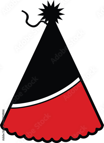 Red Party Hat with Silver Tinsel Trim Cone Shape