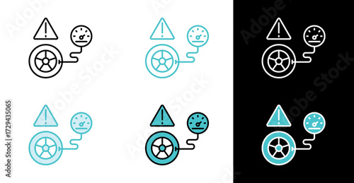Tire pressure warning gauge icon for auto safety and maintenance systems in line and fill style
