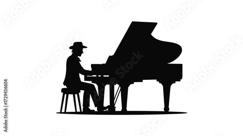 Elegant silhouette of a musician playing a grand piano