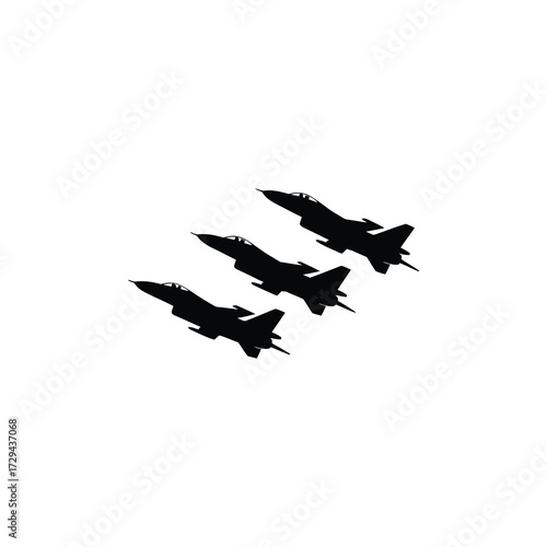 Three fighter jet silhouettes flying in formation against a clear sky