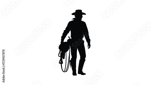 Iconic cowboy silhouette holding lasso ready for western adventure