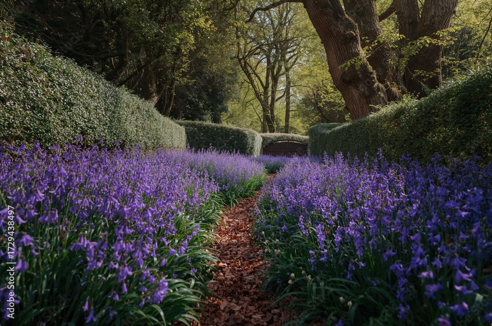 Naklejka premium Springtime bluebell scene in a natural woodland setting