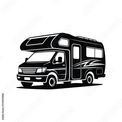 Silhouette of a modern rv camper van ready for adventure