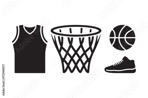 Basketball silhouette icons for sport and recreation