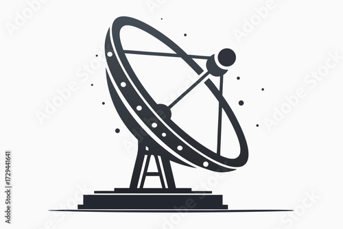 Dark Gray Antenna Dish on White Background Icon, Isolated