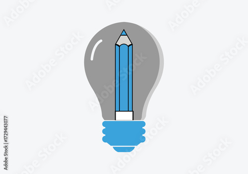 Vector art of light bulb with pencil represents idea