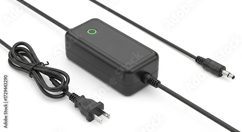 Power adapter isolated on white background, a device for converting ac power to dc, providing electricity to electronic devices, and ensuring compatibility for various appliances