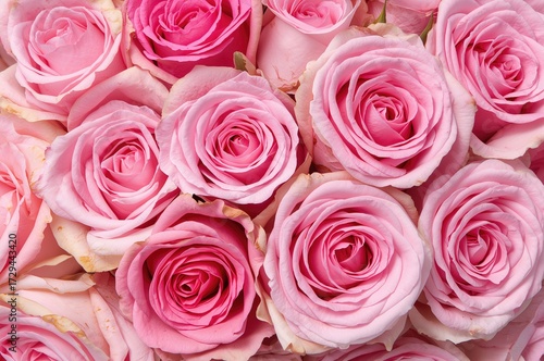 Bouquet of pink roses, flourishing floral arrangement. Artistic rose cluster design, natural beauty. Festive present, rose flower bunch. Soft pastel hues. Celebration background, anniversary, bridal