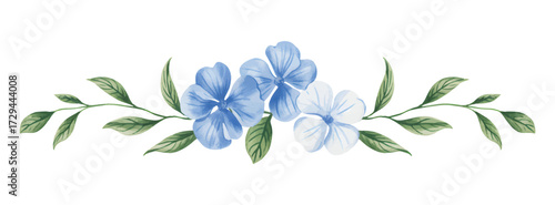 Blue watercolor flower arrangement with leaves.
