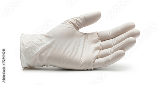 Protective latex glove isolated on white background, essential for hygiene and safety in various industries, offering a barrier against contaminants and ensuring cleanliness