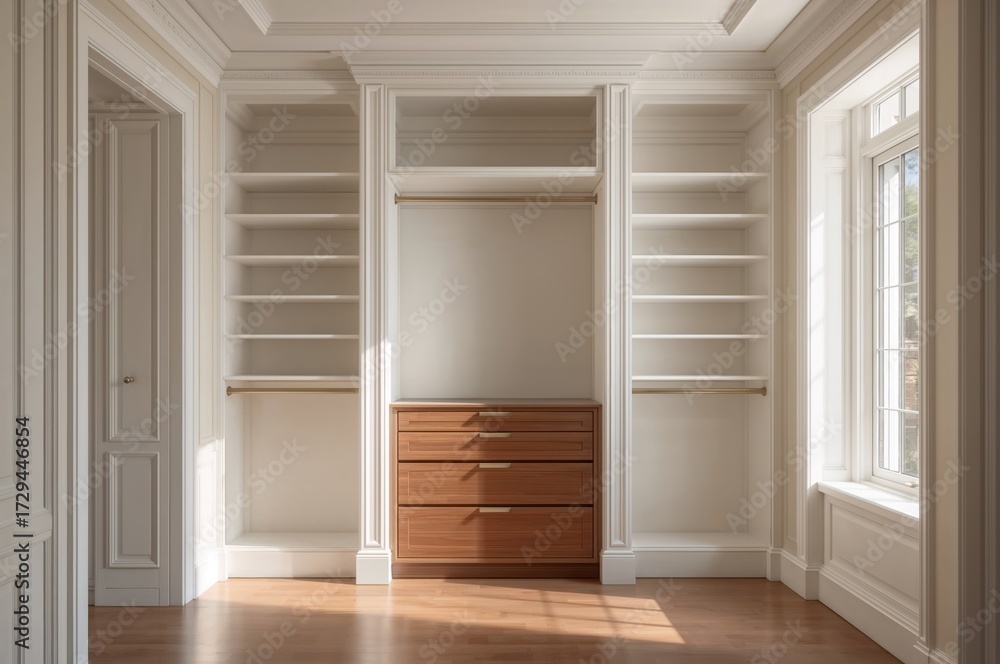 Fototapeta premium Empty walk-in wardrobe in a high-end residence