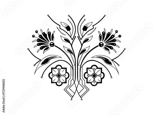 Black Ornamental Floral Branch Vector