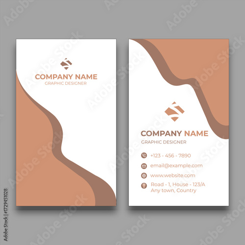 Modern business card template with elegant brown and beige wave shapes. Modern Clay Curve Visiting Card. Elegant Terracotta Flow Card.