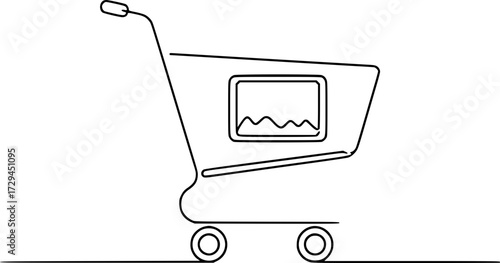 Shopping cart outline illustration with a graphic design display  