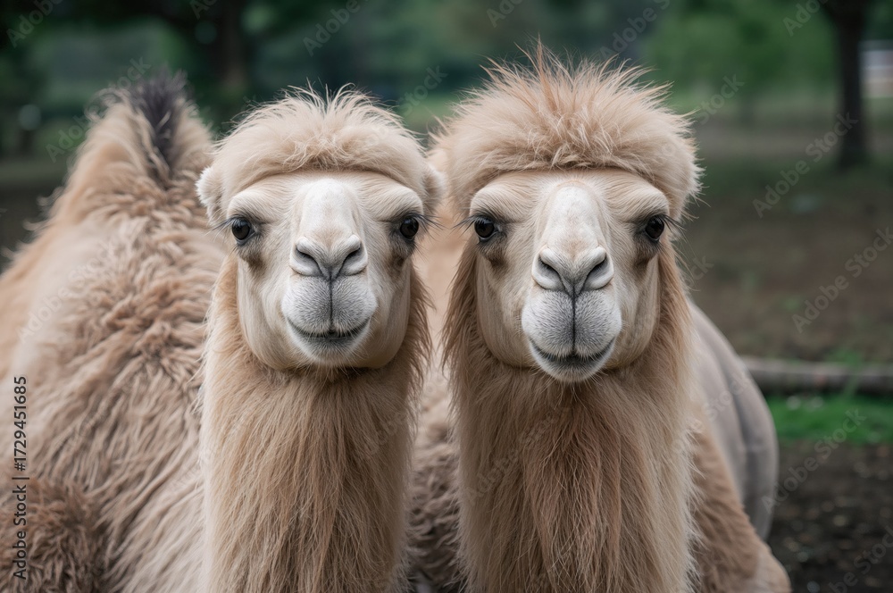 Fototapeta premium Close-up of domesticated two-humped camels resting on the earth