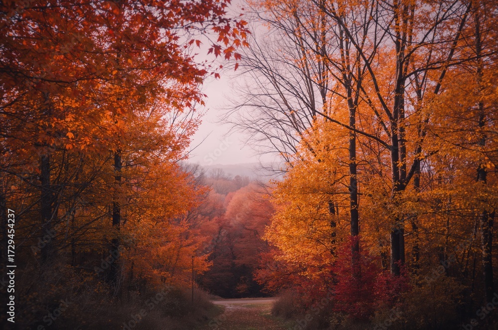 Fototapeta premium Stunning fall scenery with vibrant orange, yellow, and red foliage