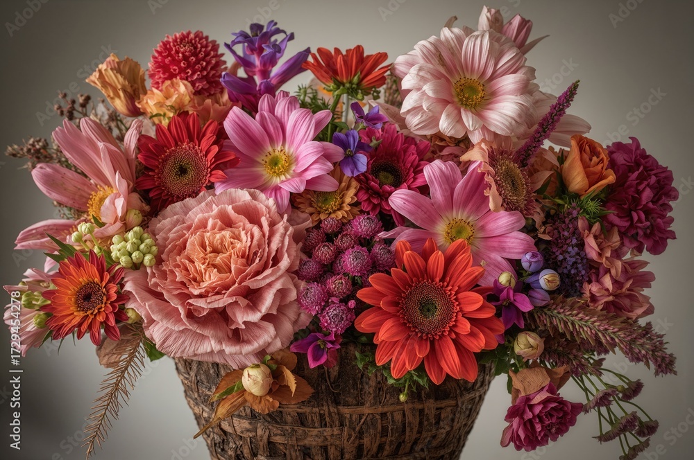 Obraz premium Stunning blooms arranged in a rustic wooden container