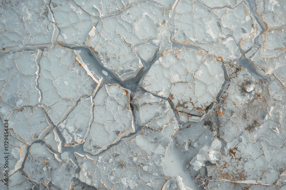 Obraz premium Abstract white ice surface with intricate crack patterns