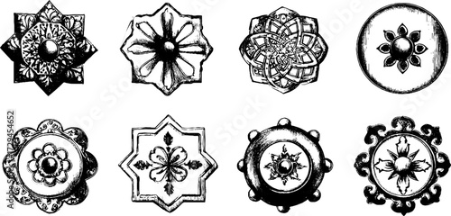 Intricate arabic patterns engraved set for design and decoration