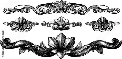 Baroque ornaments collection engraved design for vintage decoration and art projects