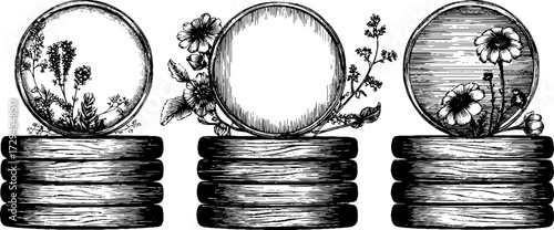 Vintage embroidery hoops engraved set for handcrafted design projects