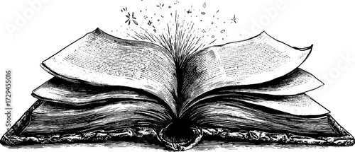 Ancient manuscript engraving with artistic detailing for retro art designs