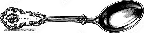 Vintage engraved illustration of antique spoon for retro kitchen design or collectible decor