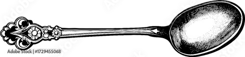 Vintage engraved illustration of an antique spoon for retro design and decor