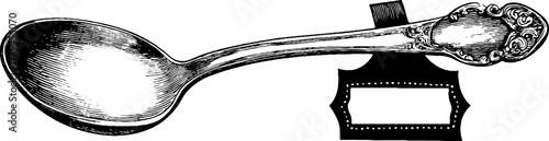 Vintage engraved illustration of antique spoon silhouette for retro design