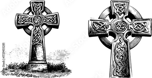 Intricate celtic cross design: vintage engraved illustration for historical and religious themes