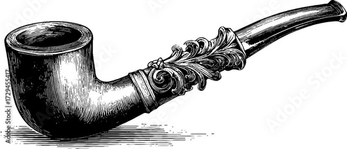 Vintage engraved illustration of classic wooden smoking pipe design