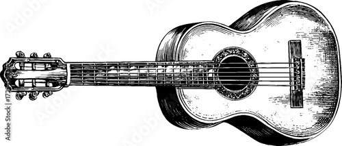 Classical guitar engraving design for vintage music poster and artistic decor
