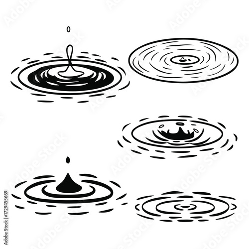Line art style water surface textures with cad hatch patterns for design backgrounds and overlays