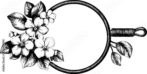 Vintage floral embroidery hoop design featuring engraved blooms for artistic projects