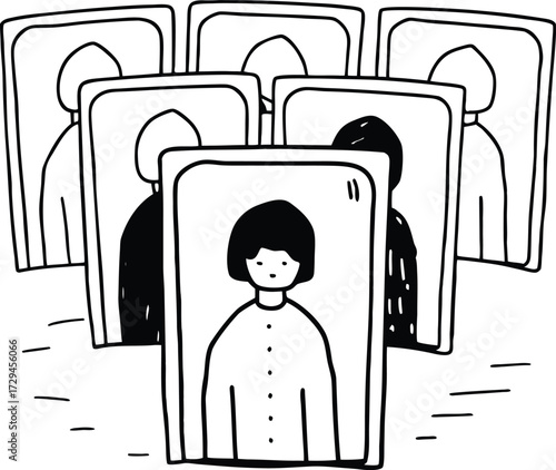 Hand drawn doodle style people set with simple line art illustrations for diverse representation
