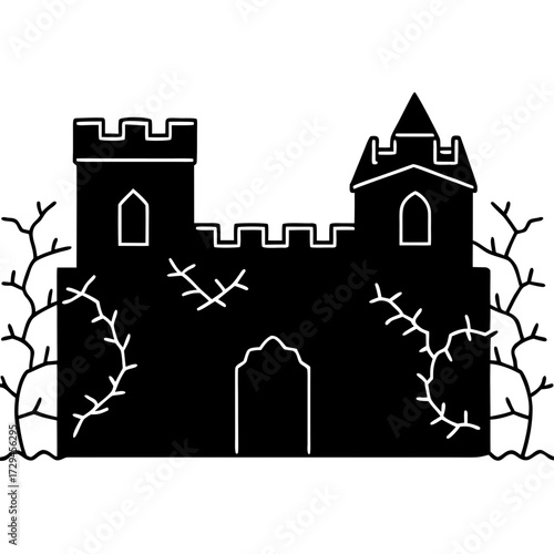 abandoned stone castle ruins overtaken by glowin 