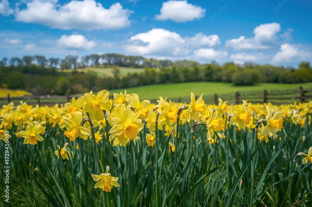 Fototapeta premium Expanse of Vibrant Yellow Narcissus Flowers