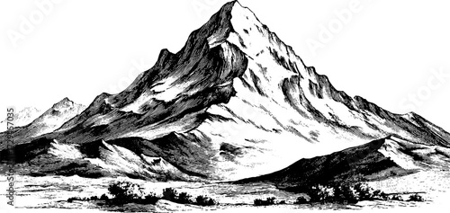 Engraved illustration of mountain relief map fragment for design projects