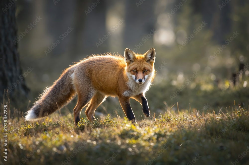 Fototapeta premium Red foxess female basking in early daylight