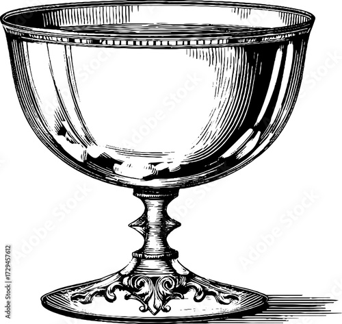 Vintage engraved crystal wine glass illustration for design and decoration