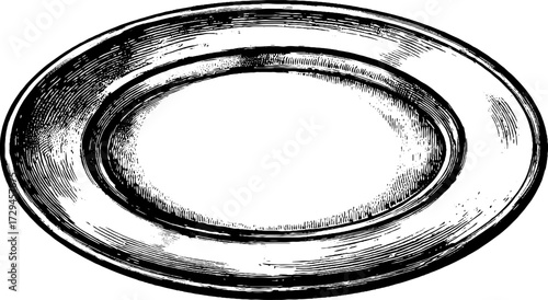 Vintage engraved illustration of round ceramic plate for design and decoration