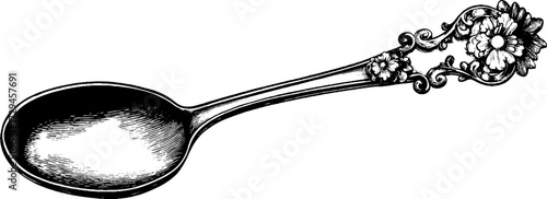 Vintage engraved illustration of ornate spoon design for kitchen decor