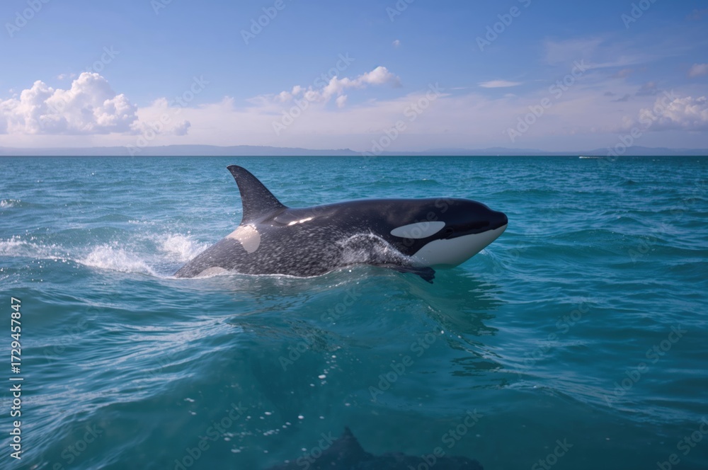 Fototapeta premium Orca T019 from Bigg's pod chasing a sea creature