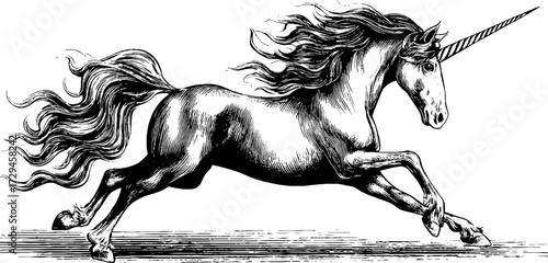 Enchanting vintage unicorn illustration - retro hand drawn design for print and decor