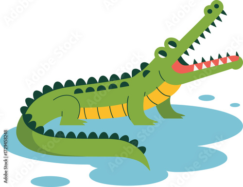 Cartoon alligator with mouth wide open in water