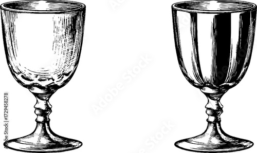 Vintage engraved wine glass illustration for retro design projects