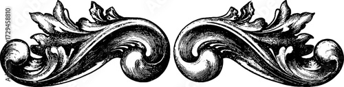 Hand drawn art nouveau swirl engraving illustration for vintage design and decoration