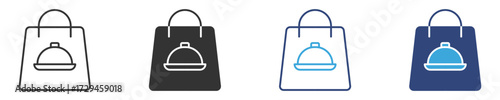 Food delivery bag icon set, Food delivery paper bag icon, vector illustration